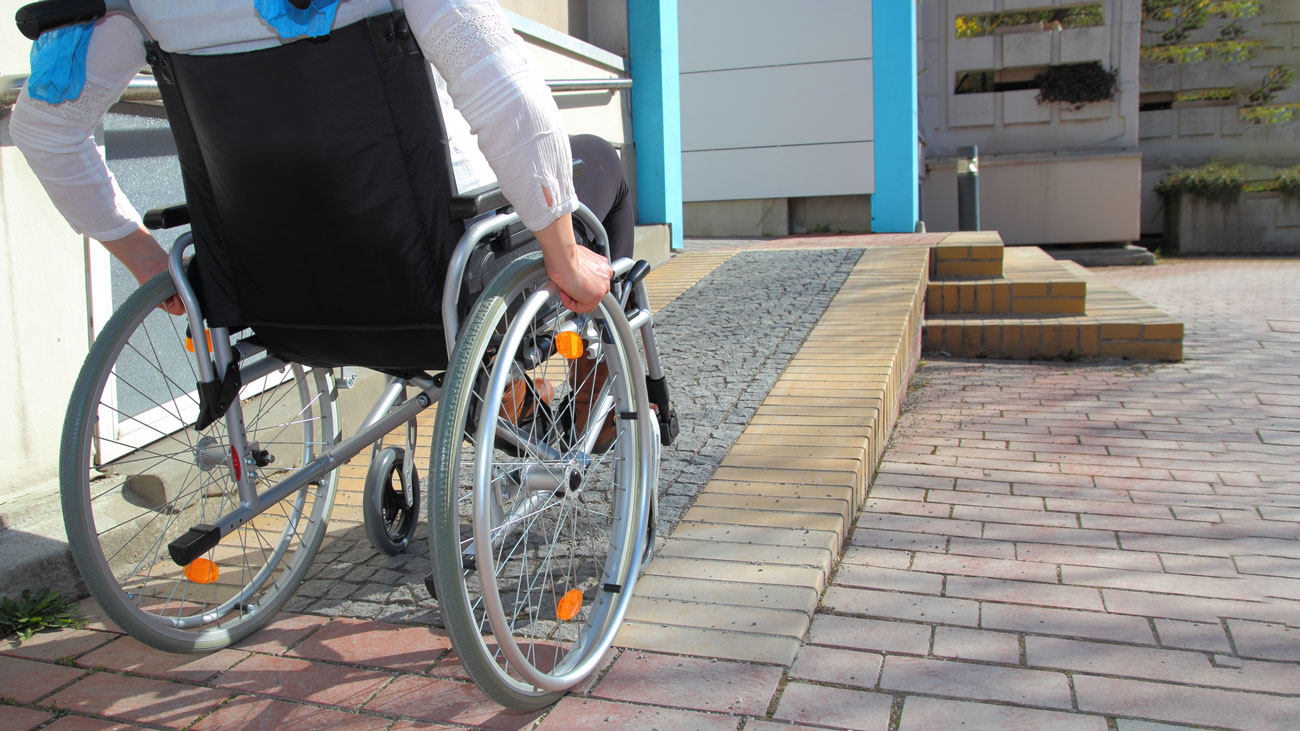 A wheelchair on a ramp