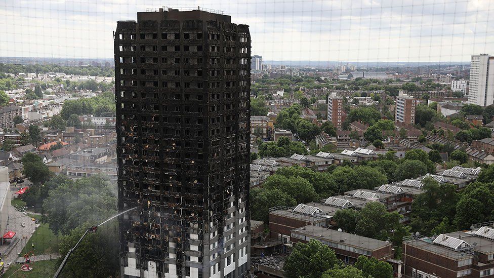 The gutted Grenfell tower