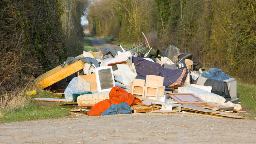 A pile of rubbish on a road