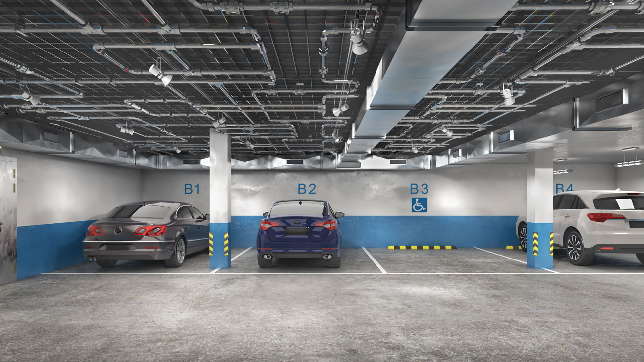 Cars parked in an underground carpark